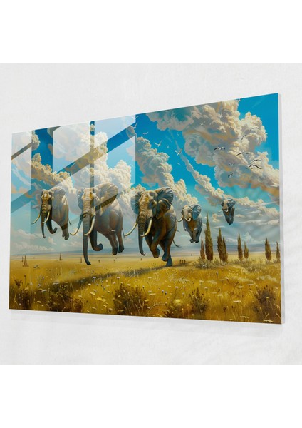 Gerçeküstücülük Modern Sanat: Uçan Fillerle Gerçeküstü Manzara - Gerçeküstücülük Sanatı, Gerçeküstücülük, Duvar Dekorasyonu, Modern Sanat, 45X30