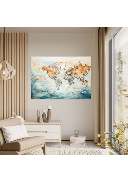 Suluboya Dünya Haritası Kanvas Tablo - Dünya Haritası, Duvar Süslemesi, Kanvas Tablo, Kanvas Tablo, 50X30 fiyatları