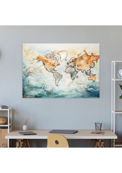 Suluboya Dünya Haritası Kanvas Tablo - Dünya Haritası, Duvar Süslemesi, Kanvas Tablo, Kanvas Tablo, 50X30 modelleri