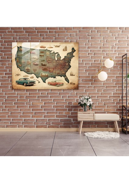 Vintage Amerika Birleşik Devletleri Haritası Cam Baskı - Amerika Birleşik Devletleri Haritası, Amerika Birleşik Devletleri Haritası, Modern Sanat, Klasik Dokunuş, 45X30 fiyatları