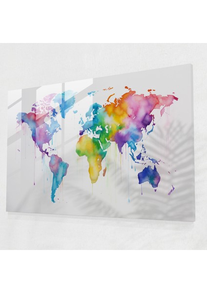 Dünya Haritası Cam Baskı - Suluboya Resim - Dünya Haritası 2, Suluboya Resim, Duvar Dekorasyonu, Dünya Haritası, 45X30