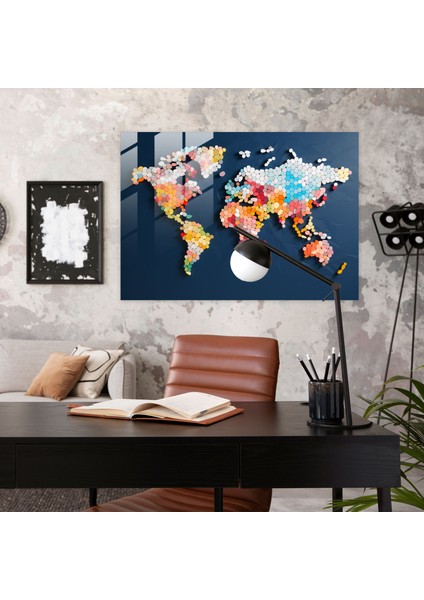 Dünya Haritası Cam Baskı - Renkli Mozaik - Dünya Haritası 2, Çeşitlilik, Modern Sanat, Dijital Mozaik, 45X30 fiyatları