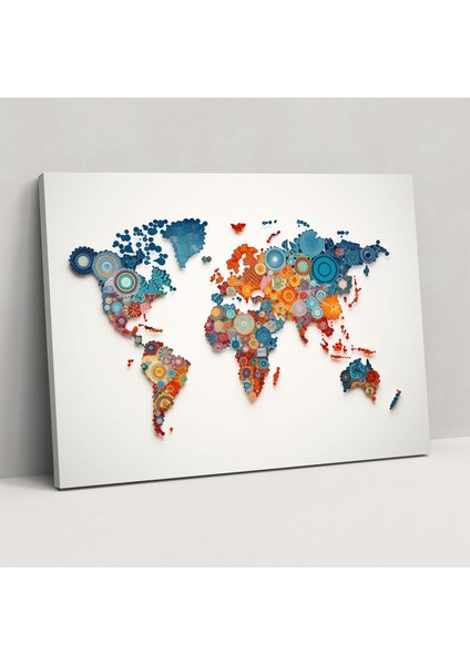 Geometrik Mozaik Dünya Haritası Duvar Sanatı - Dünya Haritası, Dünya Haritası, Duvar Sanatı, Kanvas Tablo, 50X30