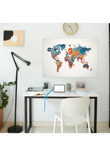 Geometrik Mozaik Dünya Haritası Duvar Sanatı - Dünya Haritası, Dünya Haritası, Duvar Sanatı, Kanvas Tablo, 50X30 modelleri