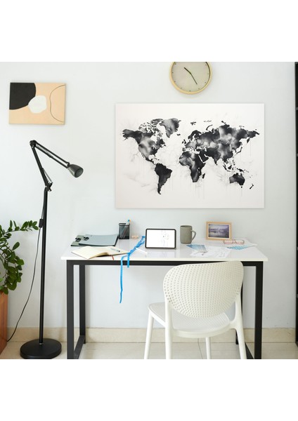 Siyah Beyaz Dünya Haritası Kanvas Tablo - Dünya Haritası, Duvar Dekorasyonu, Çağdaş, Duvar Sanatı, 50X30 modelleri