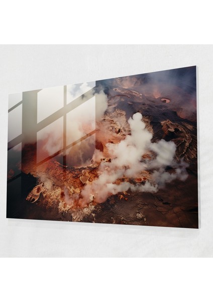 Volkan Ev Dekorasyonu - Volkan, Duvar Süslemesi, Volkanik Krater, Cam Baskı, 45X30