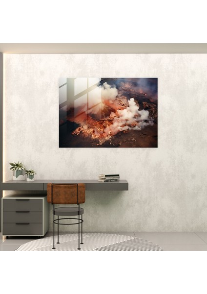 Volkan Ev Dekorasyonu - Volkan, Duvar Süslemesi, Volkanik Krater, Cam Baskı, 45X30 fiyatları