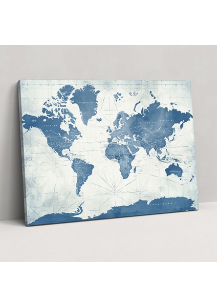 Vintage Blueprint Dünya Haritası Kanvas Tablo - Dünya Haritası, Ozalit Kağıt Dokusu, Duvar Sanatı, Dünya Haritası, 50X30