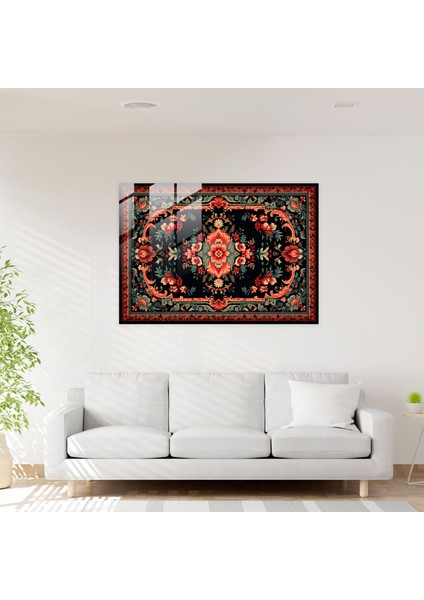 Girift Türk Halısı Cam Baskı - Türk Halısı, Türk Halı Deseni, Cam Baskı, Cam Sanatı, 45X30