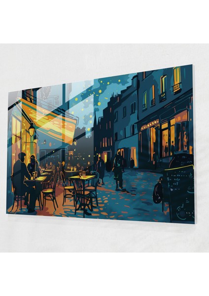 Vincent Van Gogh Duvar Dekorasyonu - Gece Kafe Terası - Vincent Van Gogh, Cam Duvar Sanatı, Vincent Van Gogh, Cam Sanatı, 45X30