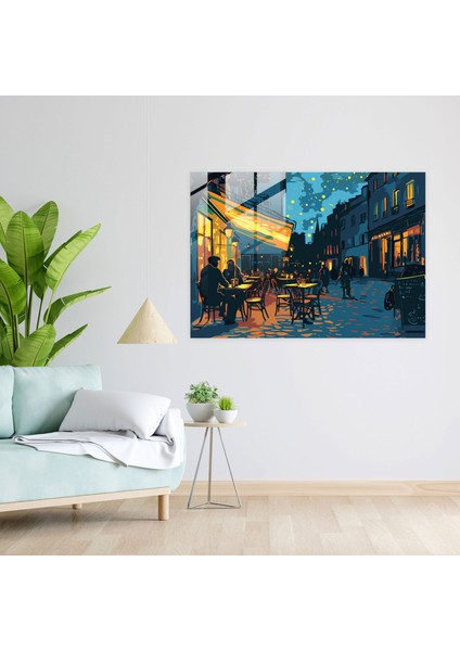 Vincent Van Gogh Duvar Dekorasyonu - Gece Kafe Terası - Vincent Van Gogh, Cam Duvar Sanatı, Vincent Van Gogh, Cam Sanatı, 45X30 modelleri