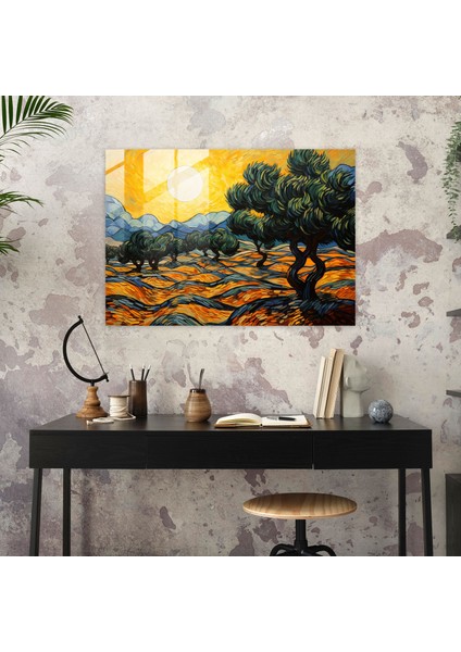 Vincent Van Gogh Ev Dekorasyonu - Sakin Zeytin Ağaçları - Vincent Van Gogh, Cam Baskı, Modern Sanat, Vincent Van Gogh, 45X30 modelleri