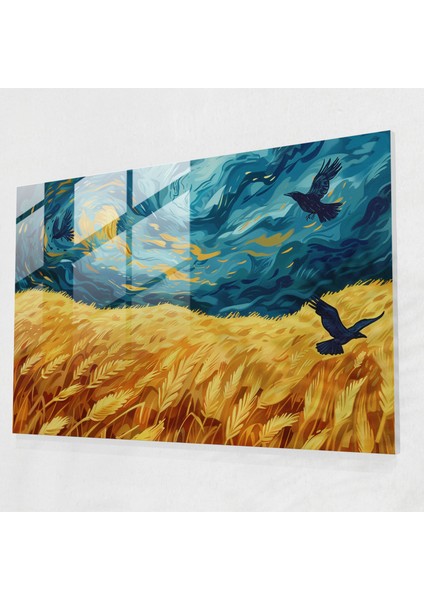 Vincent Van Gogh Cam Baskı: Kargalı Buğday Tarlaları Cam Duvar Tablosu - Vincent Van Gogh, Vincent Van Gogh, Cam Duvar Sanatı, Ev Dekorasyonu, 45X30