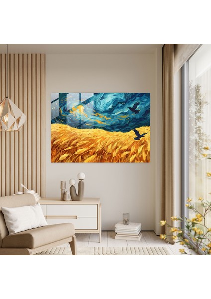 Vincent Van Gogh Cam Baskı: Kargalı Buğday Tarlaları Cam Duvar Tablosu - Vincent Van Gogh, Vincent Van Gogh, Cam Duvar Sanatı, Ev Dekorasyonu, 45X30
