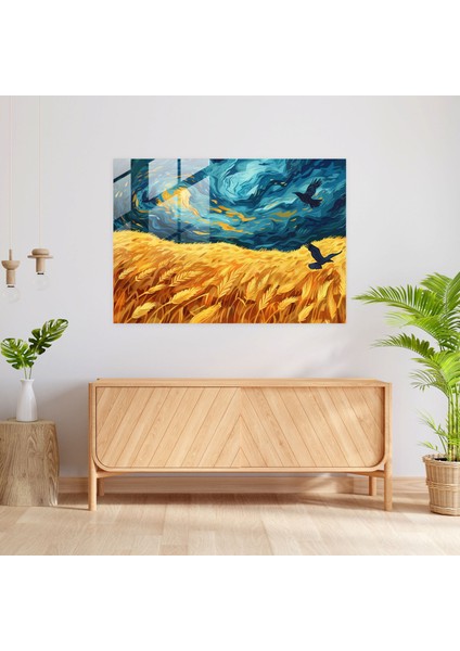 Vincent Van Gogh Cam Baskı: Kargalı Buğday Tarlaları Cam Duvar Tablosu - Vincent Van Gogh, Vincent Van Gogh, Cam Duvar Sanatı, Ev Dekorasyonu, 45X30