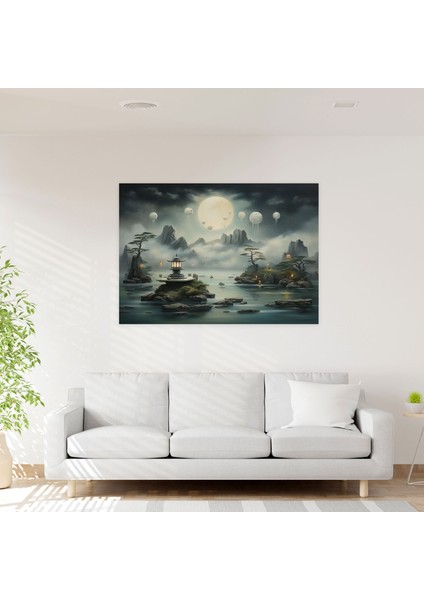 Cloudscape Zen Bahçesi Kanvas Tablo - Zen Bahçesi, Bulutlarda Yüzen, Taş Heykeller, Ev Dekorasyonu, 50X30