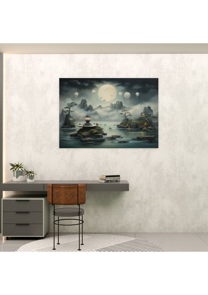 Cloudscape Zen Bahçesi Kanvas Tablo - Zen Bahçesi, Bulutlarda Yüzen, Taş Heykeller, Ev Dekorasyonu, 50X30