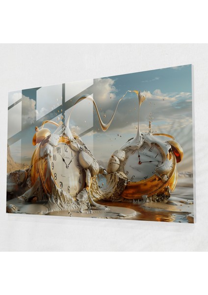 Eriyen Saatler Cam Tablo - Sürrealizm Sanatı, Cam Sanatı, Cam Duvar Sanatı, Duvar Dekorasyonu, 45X30