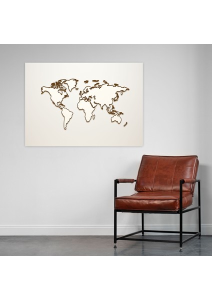 Minimalist Dünya Haritası Duvar Sanatı - Dünya Haritası, Şık, Minimalist Çizgi Çizimi, Temiz Çizgiler, 50X30 fiyatları