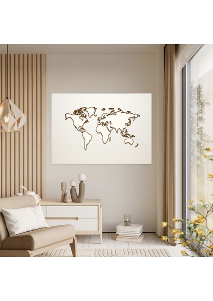 Minimalist Dünya Haritası Duvar Sanatı - Dünya Haritası, Şık, Minimalist Çizgi Çizimi, Temiz Çizgiler, 50X30 modelleri