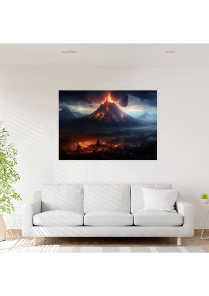 Volkan Fütüristik Duvar Sanatı - Volkan, Volkan, Bilim Kurgu Şehri, Kanvas, 50X30 modelleri