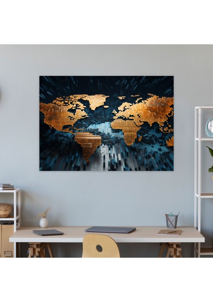 Dünya Haritası Duvar Sanatı - Dünya Haritası, Dünya Haritası, Dijital Sanat Çalışması, 3D Mozaik, 50X30 fiyatları