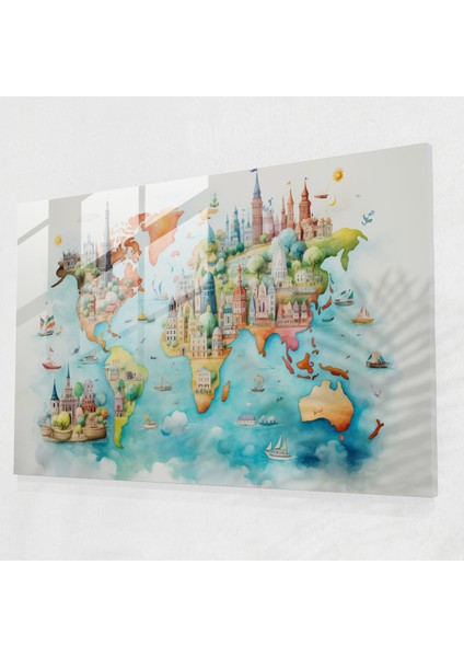 Dünya Haritası Ev Dekorasyonu - Dünya Haritası 2, Eğlenceli Renkler, Modern Sanat, Duvar Dekorasyonu, 45X30
