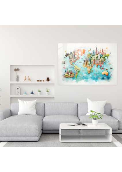 Dünya Haritası Ev Dekorasyonu - Dünya Haritası 2, Eğlenceli Renkler, Modern Sanat, Duvar Dekorasyonu, 45X30 fiyatları