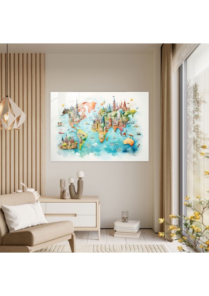 Dünya Haritası Ev Dekorasyonu - Dünya Haritası 2, Eğlenceli Renkler, Modern Sanat, Duvar Dekorasyonu, 45X30 modelleri