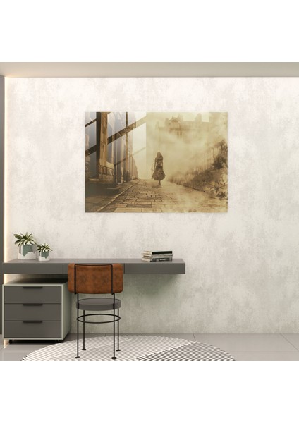 Sürrealizm Sanatı Cam Baskı - Sokakta Yürüyen Vintage Kadın - Sürrealizm Sanatı, Sokak, Ev Dekorasyonu, Duvar Dekorasyonu, 45X30