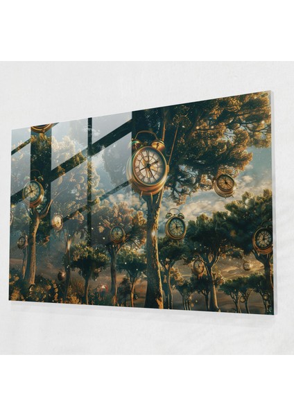 Sürrealizm Ev Dekorasyonu: Saat Ağaçları Ormanı - Sürrealizm Sanatı, Duvar Süslemesi, Cam Baskı, Cam Sanatı, 45X30