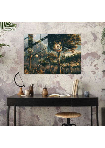 Sürrealizm Ev Dekorasyonu: Saat Ağaçları Ormanı - Sürrealizm Sanatı, Duvar Süslemesi, Cam Baskı, Cam Sanatı, 45X30 fiyatları
