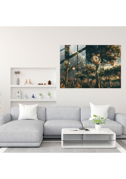 Sürrealizm Ev Dekorasyonu: Saat Ağaçları Ormanı - Sürrealizm Sanatı, Duvar Süslemesi, Cam Baskı, Cam Sanatı, 45X30 modelleri