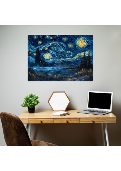 Vincent Van Gogh Yıldızlı Gece Gökyüzü Tablosu - Vincent Van Gogh, Ev Dekorasyonu, Duvar Dekorasyonu, Duvar Sanatı, 50X30