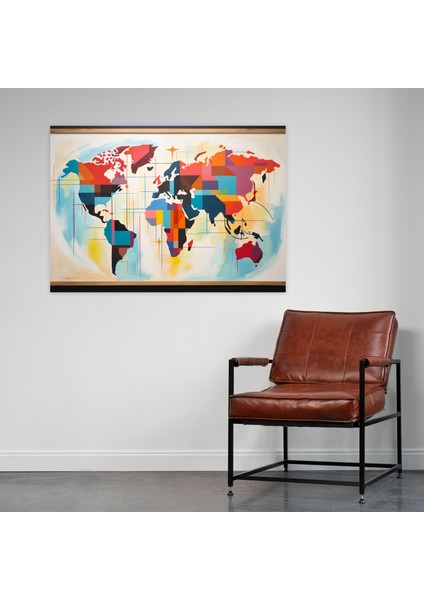 Modern Dünya Haritası Duvar Sanatı - Dünya Haritası, Kanvas Tablo, Modern Soyut Resim, Kanvas Tablo Duvar Sanatı, 50X30 modelleri