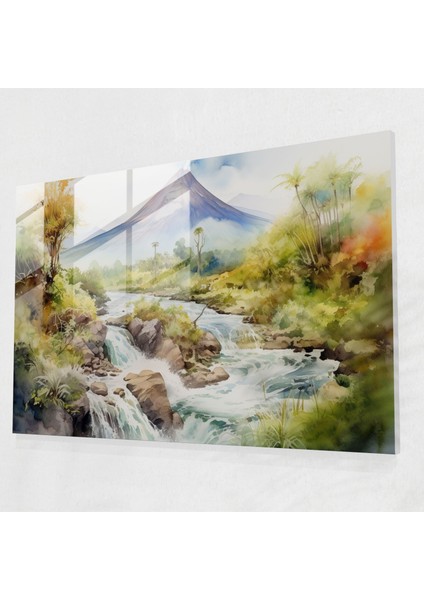 Sakin Volkan Cam Baskı - Volkan, Duvar Süslemesi, Cam Baskı, Gür Yeşillik, 45X30