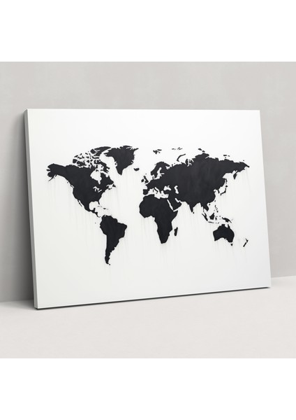 Minimalist Dünya Haritası Duvar Sanatı - Dünya Haritası, Siyah Beyaz, Minimalist, Kanvas Tablo, 100X70