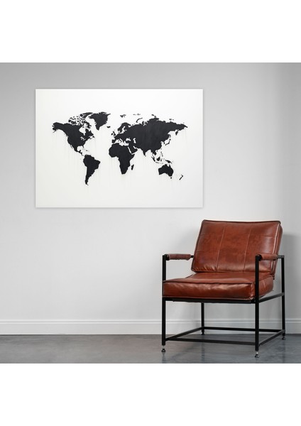 Minimalist Dünya Haritası Duvar Sanatı - Dünya Haritası, Siyah Beyaz, Minimalist, Kanvas Tablo, 100X70 fiyatları