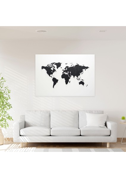 Minimalist Dünya Haritası Duvar Sanatı - Dünya Haritası, Siyah Beyaz, Minimalist, Kanvas Tablo, 100X70 modelleri