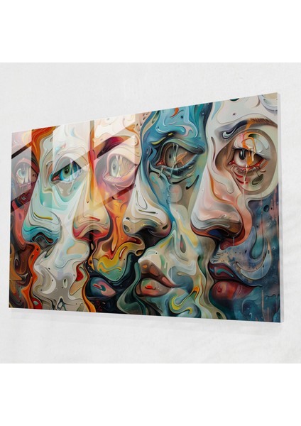 Çarpık Yüzler Cam Duvar Sanatı - Gerçeküstücülük Sanatı, Duvar Dekorasyonu, Cam Duvar Sanatı, Cam Sanatı, 45X30