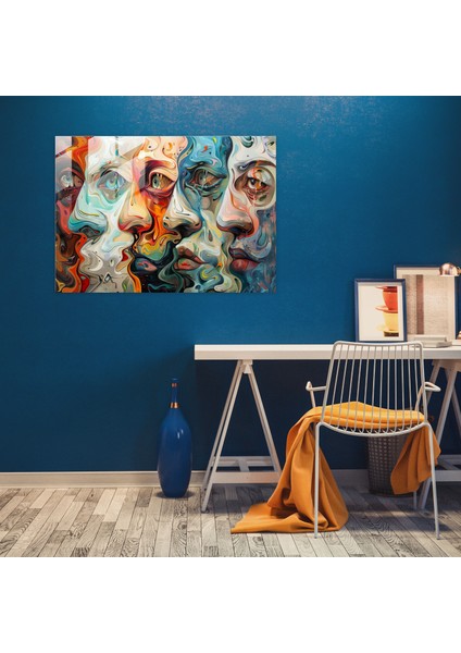 Çarpık Yüzler Cam Duvar Sanatı - Gerçeküstücülük Sanatı, Duvar Dekorasyonu, Cam Duvar Sanatı, Cam Sanatı, 45X30