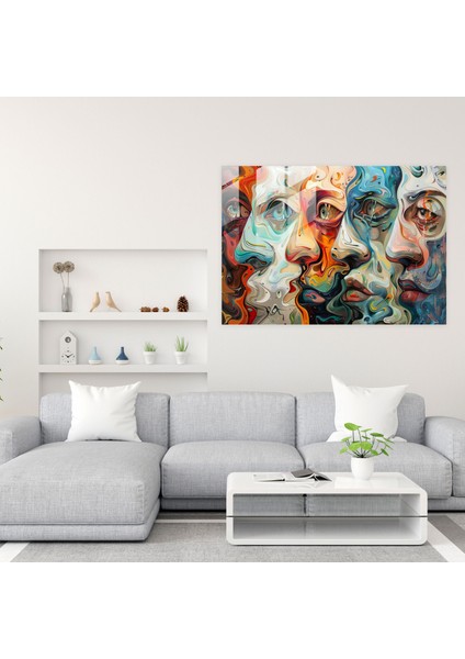 Çarpık Yüzler Cam Duvar Sanatı - Gerçeküstücülük Sanatı, Duvar Dekorasyonu, Cam Duvar Sanatı, Cam Sanatı, 45X30