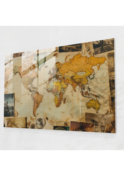 Dünya Haritası Cam Duvar Sanatı - Dünya Haritası 2, Cam Sanatı, Dünya Haritası, Cam Baskı, 45X30