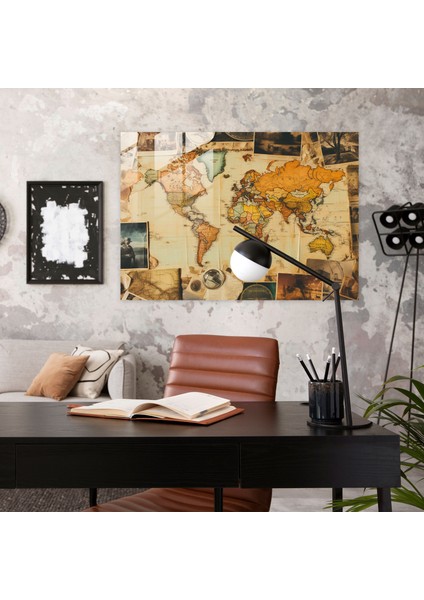 Dünya Haritası Cam Duvar Sanatı - Dünya Haritası 2, Cam Sanatı, Dünya Haritası, Cam Baskı, 45X30 modelleri