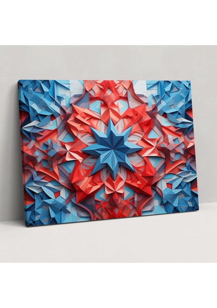 Türk Halı Desenli Kanvas Tablo - Türk Halısı, Kırmızı, Mavi, Girift, 90X60