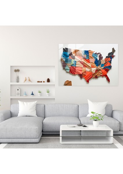 Amerika Birleşik Devletleri Modern Sanat Cam Baskı - Amerika Birleşik Devletleri Haritası, Geometrik Mozaik, Amerika Birleşik Devletleri Haritası, Duvar Dekorasyonu, 45X30 fiyatları