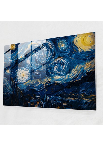Vincent Van Gogh Cam Baskı – Yıldızlı Gece Gökyüzü - Vincent Van Gogh, Ev Dekorasyonu, Soyut Sanat, Vincent Van Gogh, 45X30
