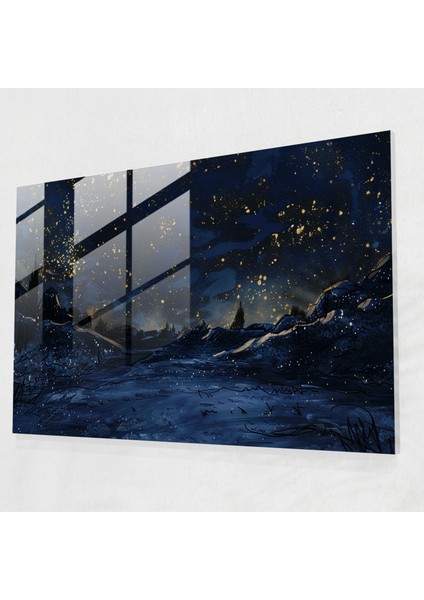 Vincent Van Gogh Cam Tablo - Yıldızlı Gece Gökyüzü - Vincent Van Gogh, Cam Sanatı, Vincent Van Gogh, Cam Duvar Sanatı, 45X30
