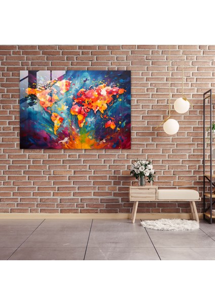 Dünya Haritası Cam Baskı - Dünya Haritası 2, Modern Sanat, Soyut Resim, Duvar Dekorasyonu, 45X30 modelleri