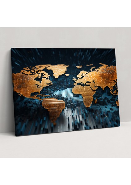 Dünya Haritası Duvar Sanatı - Dünya Haritası, Dünya Haritası, Dijital Sanat Çalışması, 3D Mozaik, 70X50